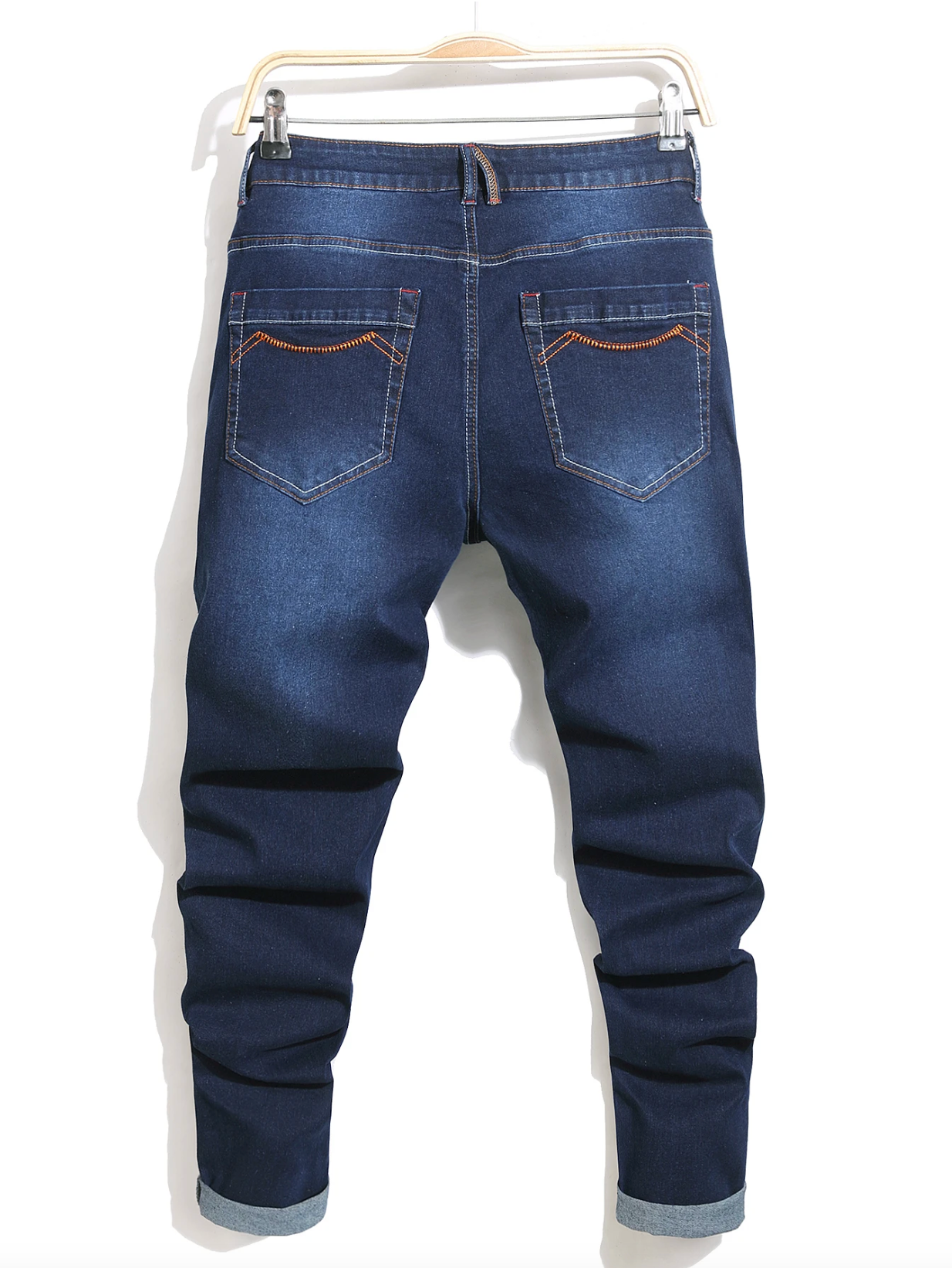 Washed pocket slim fit jeans in blue by Apollo Moda, view 5