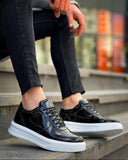 Men's Artemis Nova glossy black and white sneaker by Apollo Moda, fifth angle