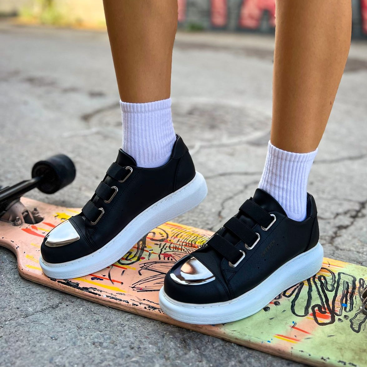 Women's Luiz X Noir Contrast slip-on sneaker in black by Apollo Moda, view 6