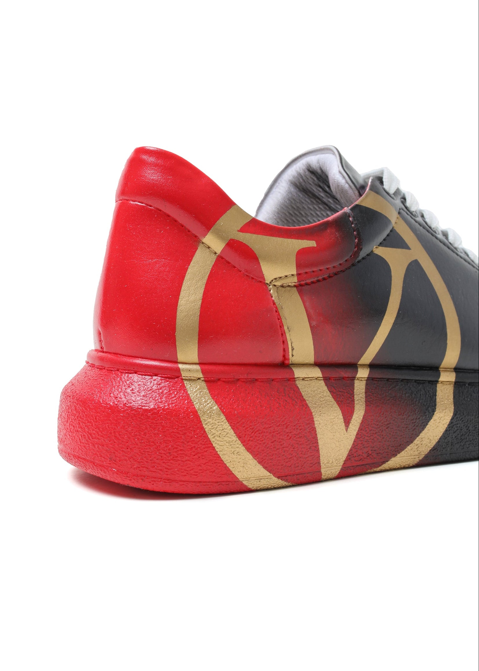 Women's Tokyo V Crimson Pulse hand-painted custom sneaker in black and red by Apollo Moda, view 5