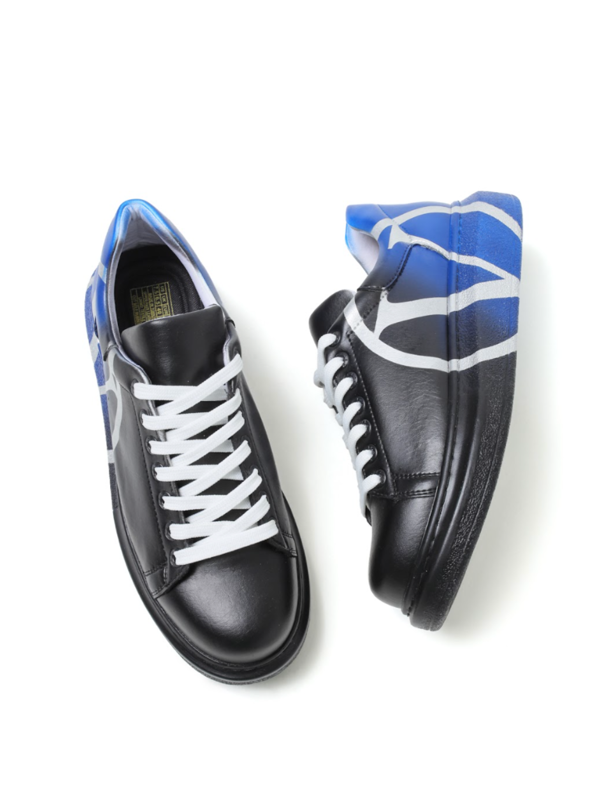 Women's Tokyo V Midnight Surge hand-painted custom sneaker in black and blue by Apollo Moda, view 4