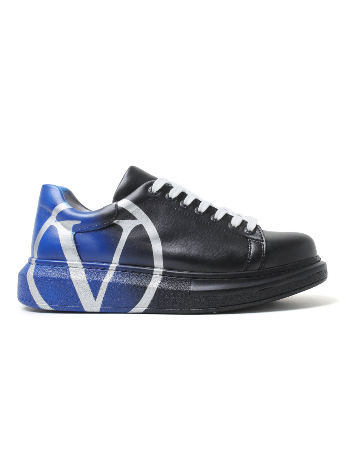 Women's Tokyo V Midnight Surge hand-painted custom sneaker in black and blue by Apollo Moda, view 7