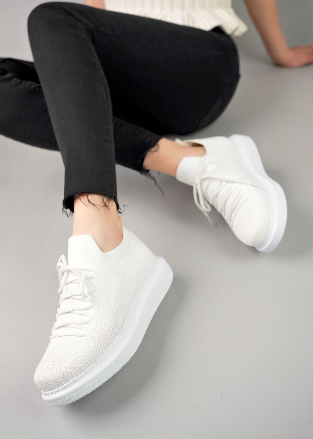 Women's Torino Snowy Peak knit casual sneaker in white by Apollo Moda, view 5
